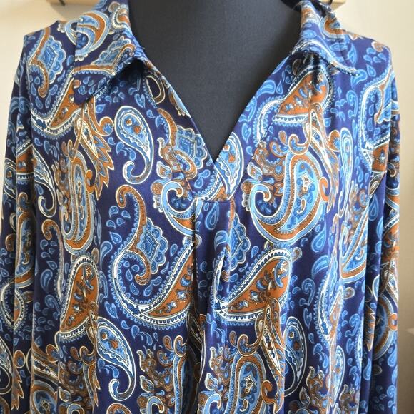 Redhotype Blue Paisley Long Sleeve Button-Up Blouse – Women’s 4X – NWT - Picture 1 of 8